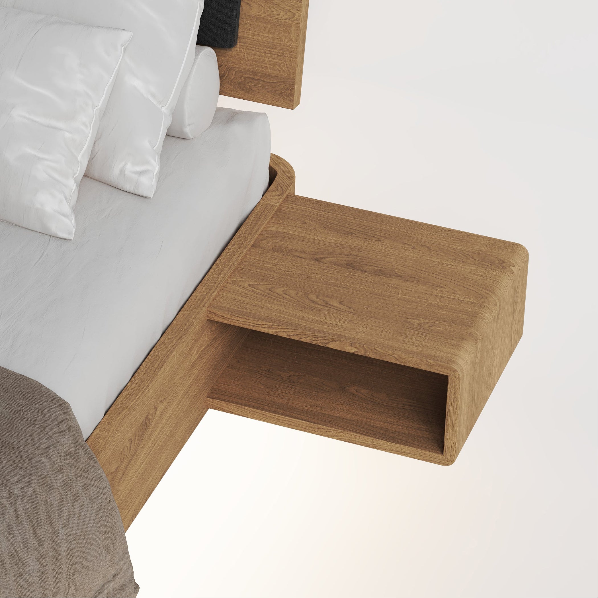 Integrated Bedside Stained Brown Oak (set of 2)