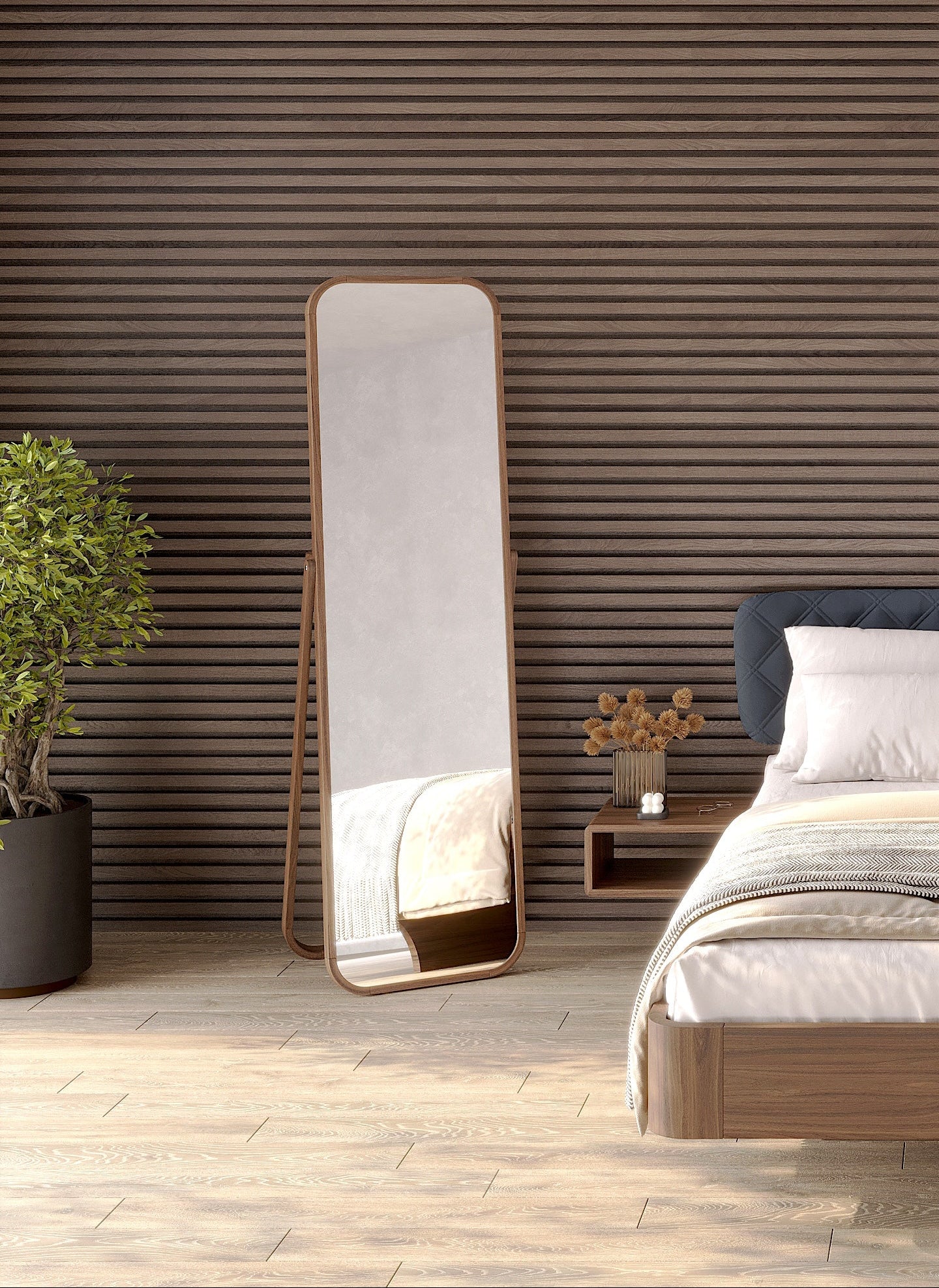 Floor Mirror Stained Brown Oak