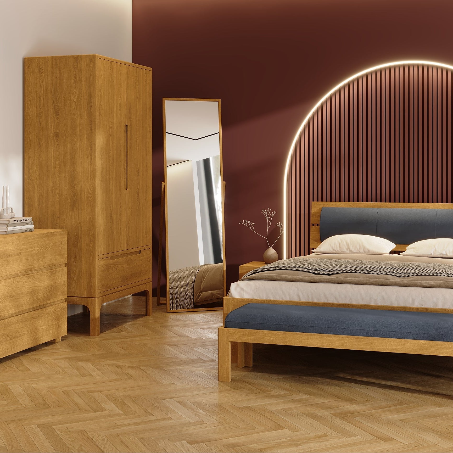 Bayamo Floor Mirror Stained Brown Oak