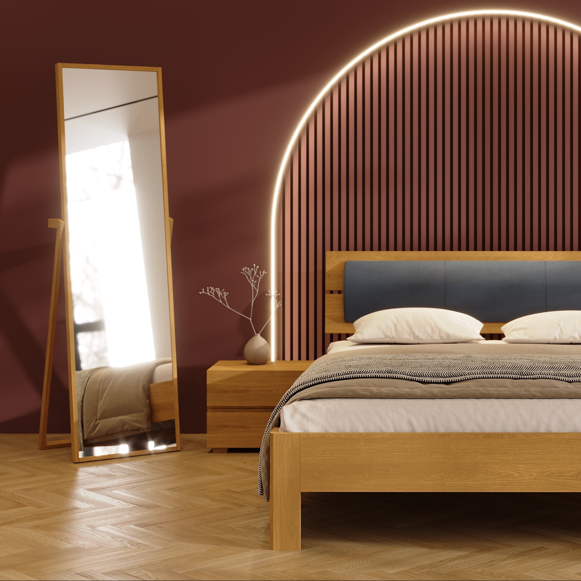 Bayamo Floor Mirror Stained Brown Oak